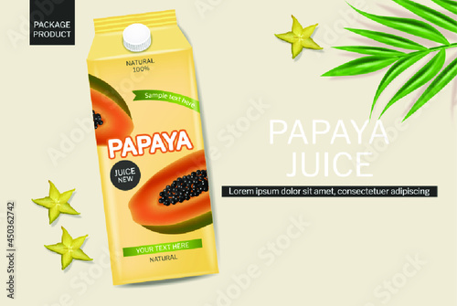 Papaya juice drink vector realistic. Product placement package fresh natural ...