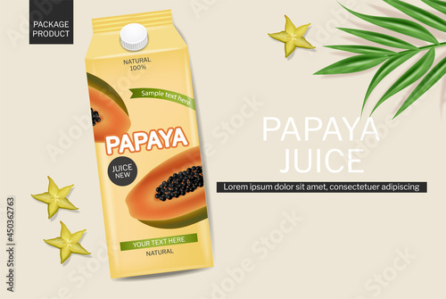Papaya juice drink vector realistic. Product placement package fresh natural ...