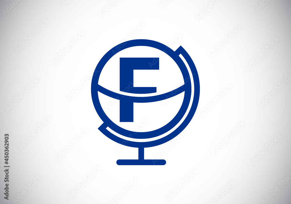 Initial F monogram alphabet with earth globe emblem. Globe logo design vector template. Font emblem. Logo for communication business and company identity Initial F monogram alphabet with earth globe emblem. Globe logo design vector template. Font emblem. Logo for communication business and company identity