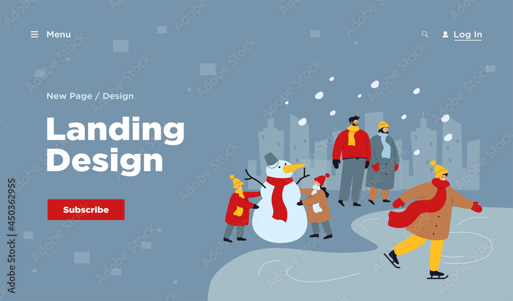 Happy people walking and having fun in winter park isolated flat vector ...