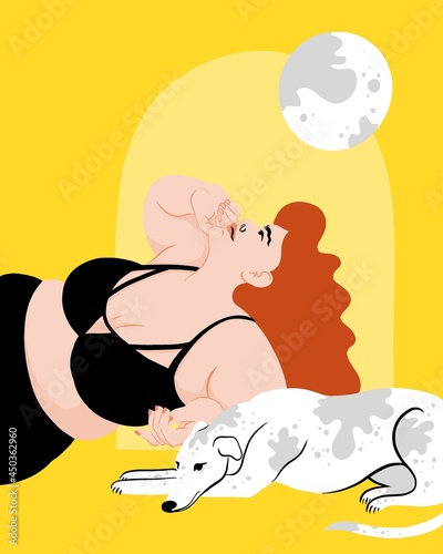 Women looking towards the moon with greyhound next to them