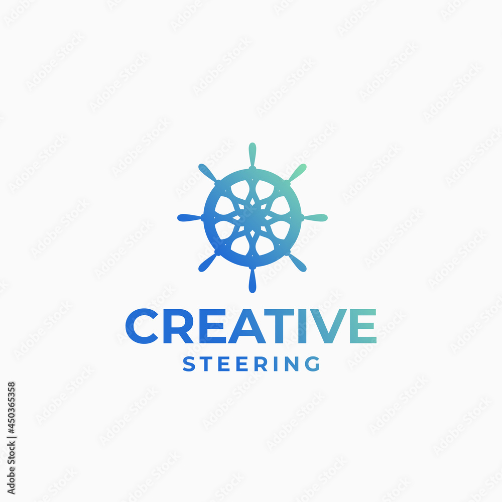 Creative steering logo, wheel logo, marine design, boat logo, yacht design, direction logo concept