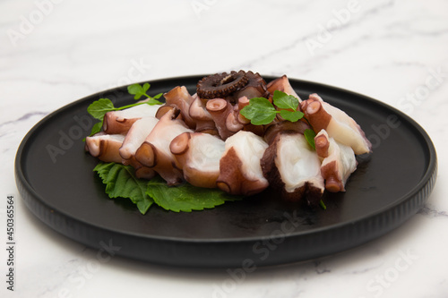 Korean food which is called mun-eo sughoe, Parboiled and Sliced Octopus