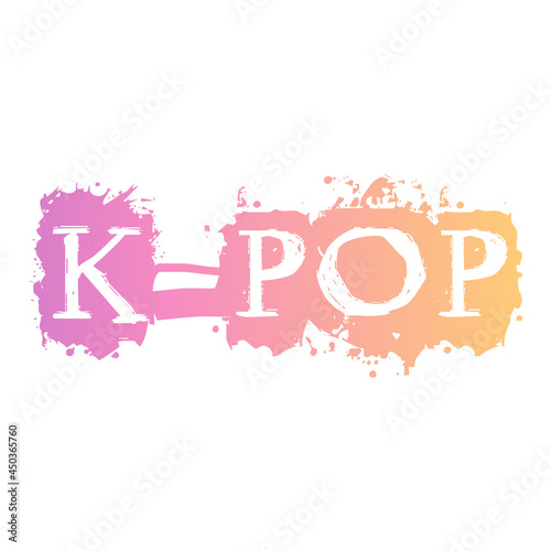 Colorful k-pop lettering . Isolated sticker in a modern purple-yellow gradient . Design of postcard, poster, banner and t-shirt for korean pop music fans