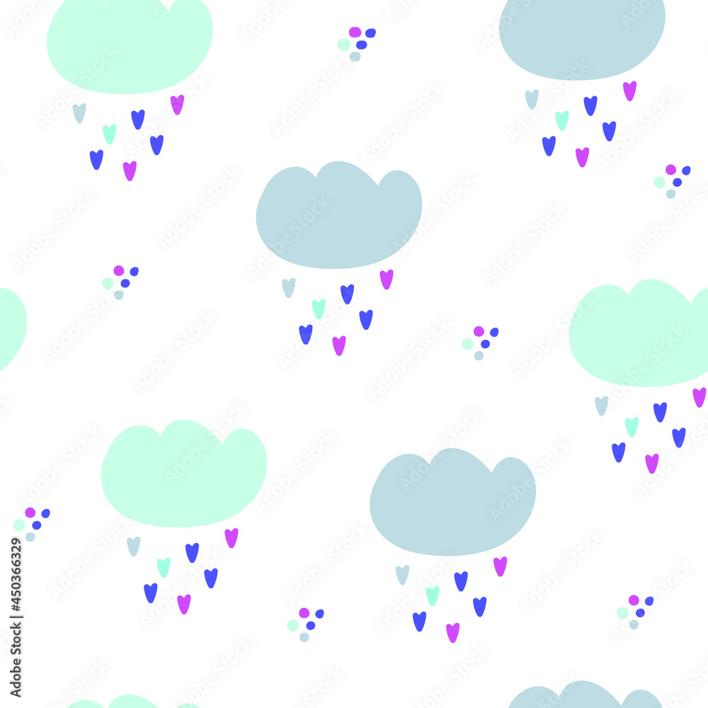 seamless pattern with clouds and hearts.cute print for apparel, wrapping, wallpaper, textile
