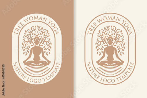 tree woman yoga natural logo template