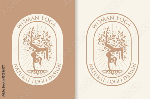 woman yoga natural logo template