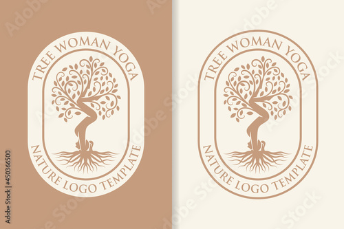 tree woman yoga logo template