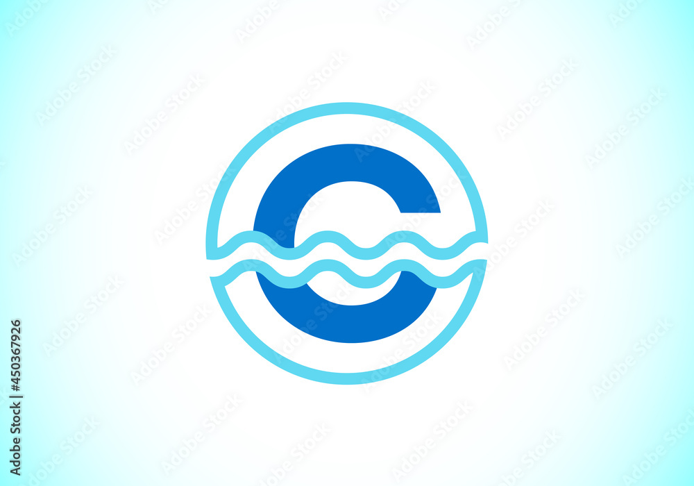 Initial C monogram alphabet in a circle with water waves. Water wave logo design. Logo for the ocean, sea-related business, and company identity Initial C monogram alphabet in a circle with water waves. Water wave logo design. Logo for the ocean, sea-related business, and company identity
