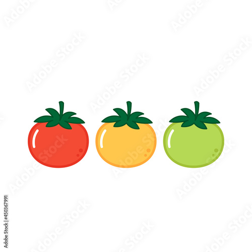 Red, Yellow and Green Tomato cartoon. Tomato vector. Tomato on white background.