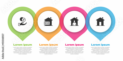 Set Donation hand with money, House dollar, Shelter for homeless and Real estate. Business infographic template. Vector