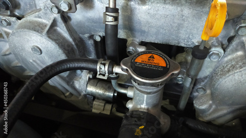 Car engine radiator cap close-up