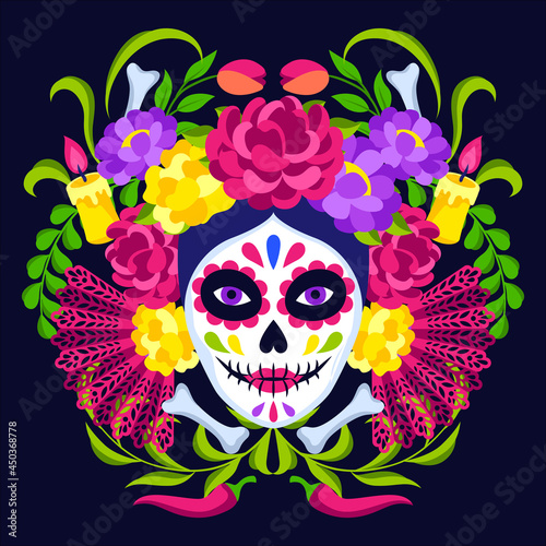 Day of the Dead greeting card. Dia de los muertos. Mexican celebration.
