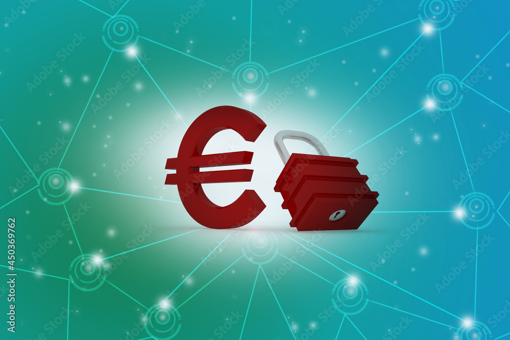 
3d illustration euro currency lock concept