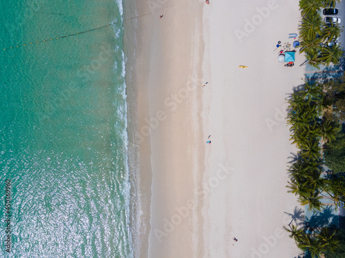 Tropical sea rock beach Aerial view form drone camera high quality.
