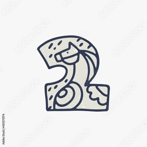 Number two logo with a horse in the Nordic folk art style in the background.