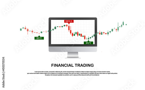 Forex stock trade with computer, notebook vector