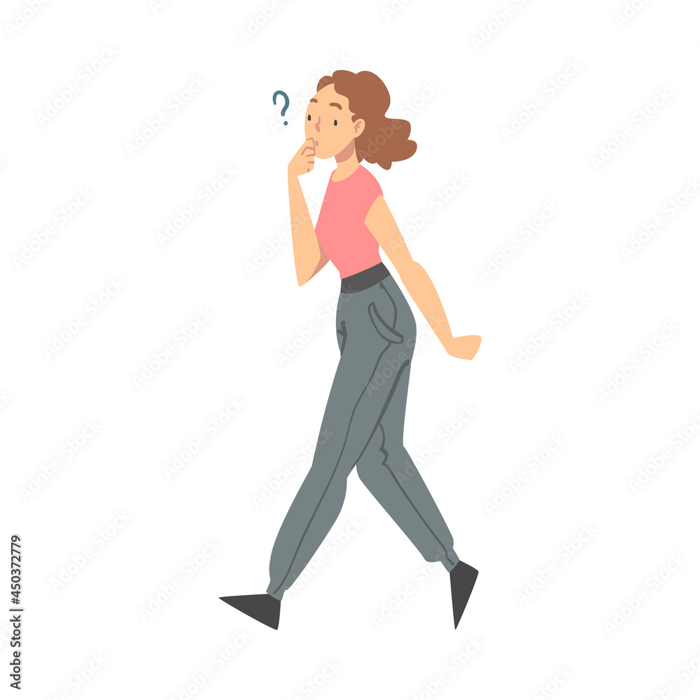 Thoughtful Woman Character and Question Mark Thinking Over the Matter Vector Illustration Thoughtful Woman Character and Question Mark Thinking Over the Matter Vector Illustration
