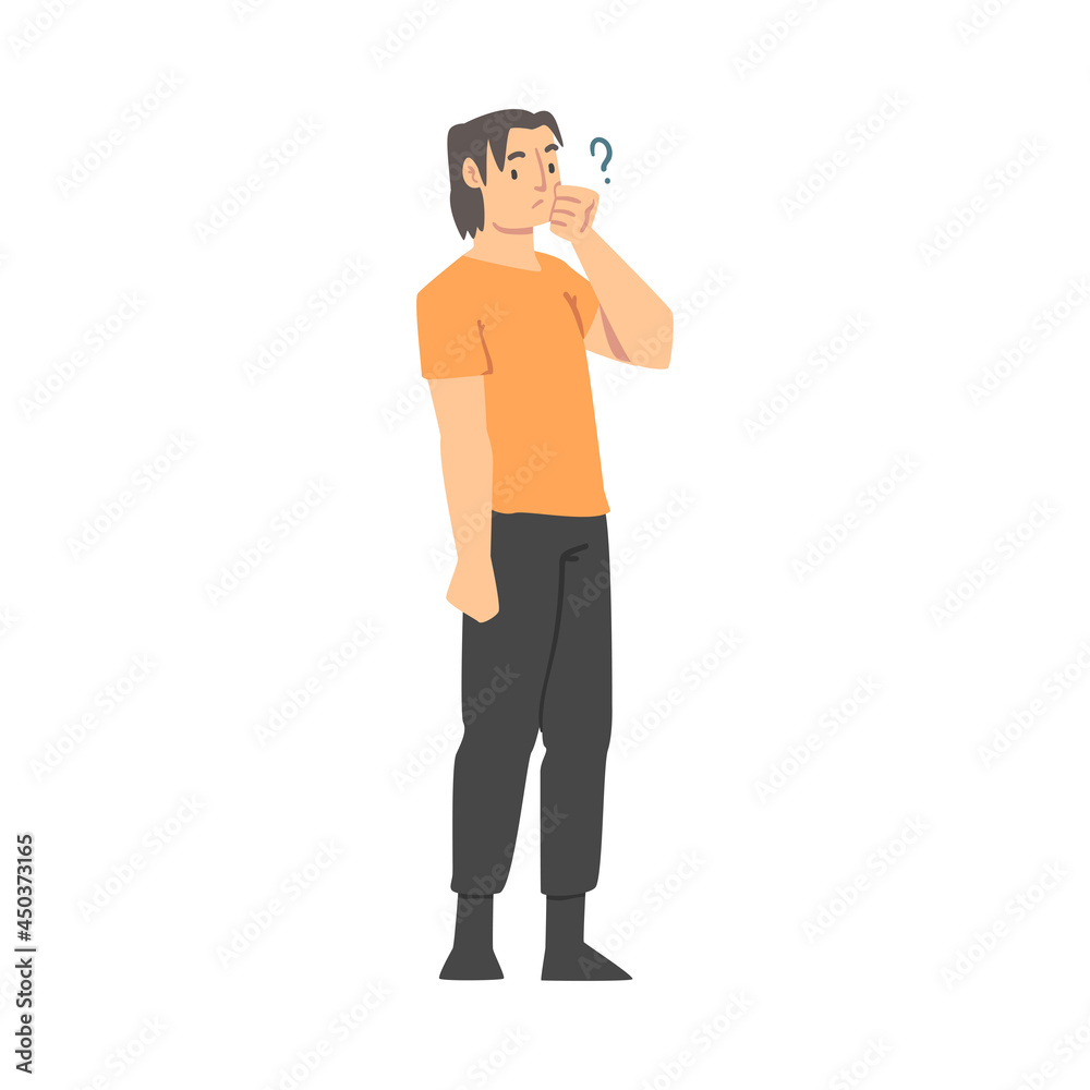 Thoughtful Man Character and Question Mark Thinking Over the Matter Vector Illustration Thoughtful Man Character and Question Mark Thinking Over the Matter Vector Illustration