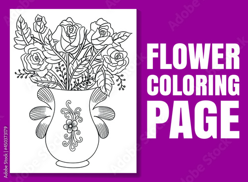 Flower coloring page. flower coloring book. Flower coloring book page for adults and children. coloring page doodle. flower pencil sketch. adult coloring pages flowers. black and white adult coloring