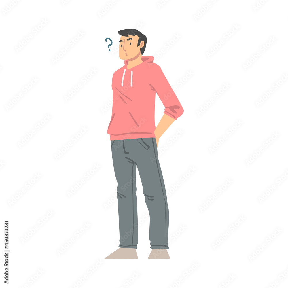 Thoughtful Man Character and Question Mark Thinking Over the Matter Vector Illustration Thoughtful Man Character and Question Mark Thinking Over the Matter Vector Illustration