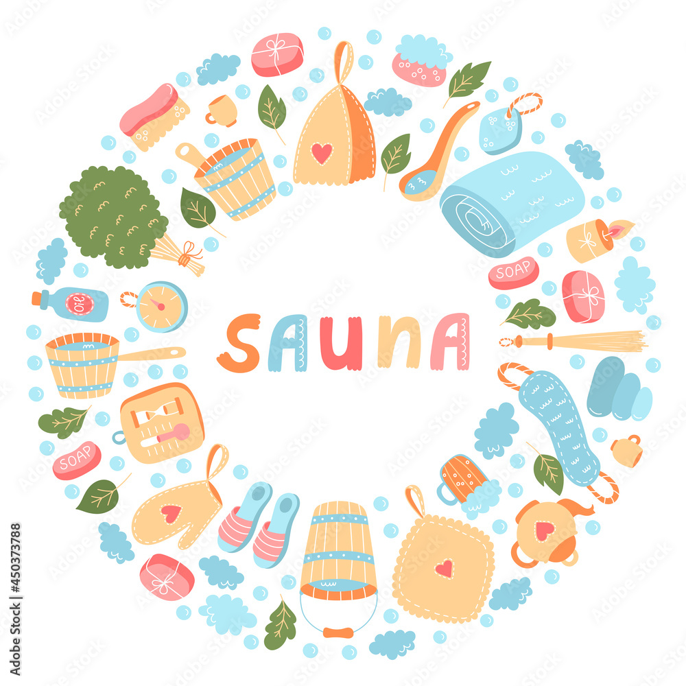 Sauna russian banya colorful vector icons set 