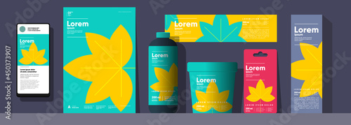 Autumn backgrounds. An example of the use of vector illustrations on labels, packaging. Corporate identity and branding. Design templates in different sizes. photo