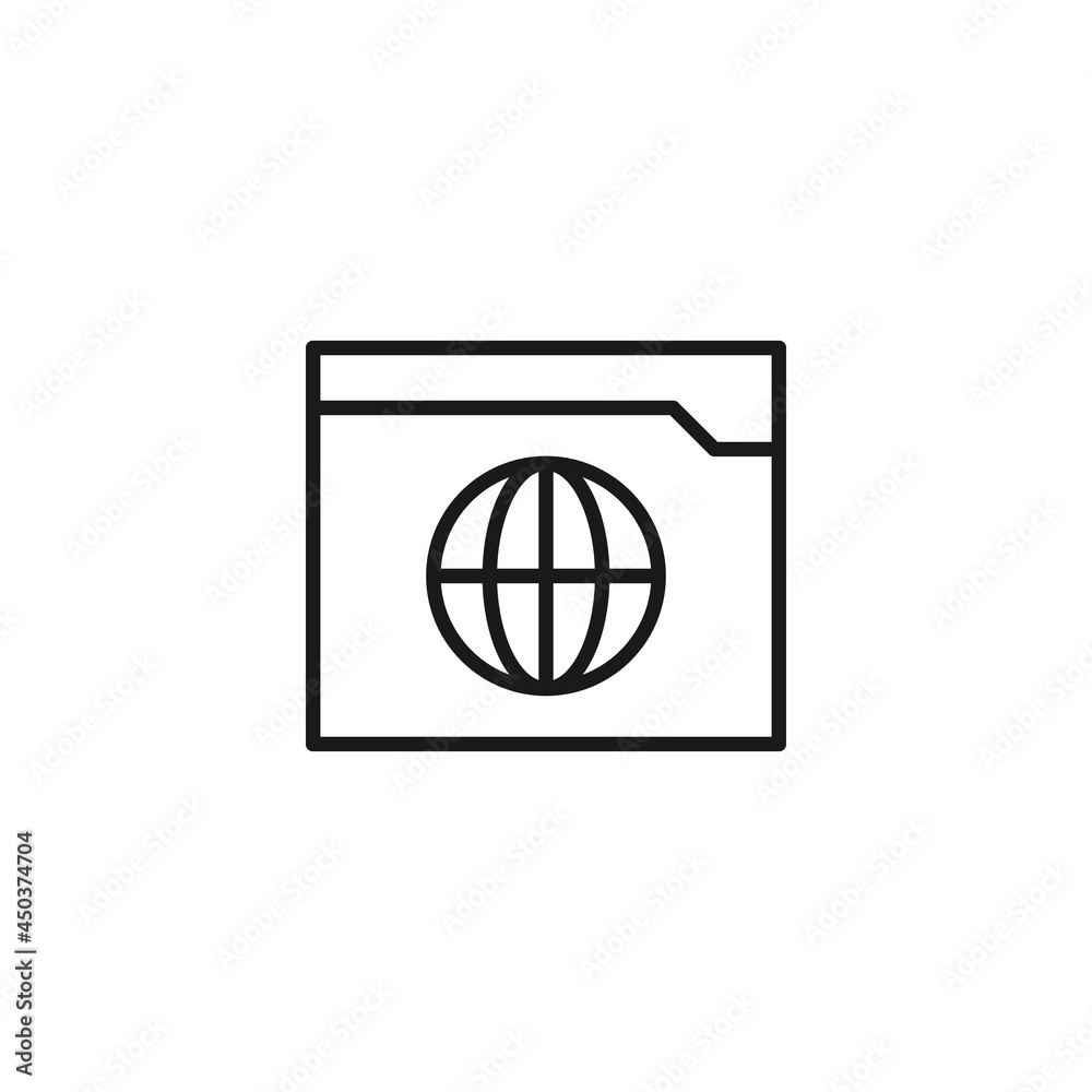 Line icon of planet Earth on sign in recrangle