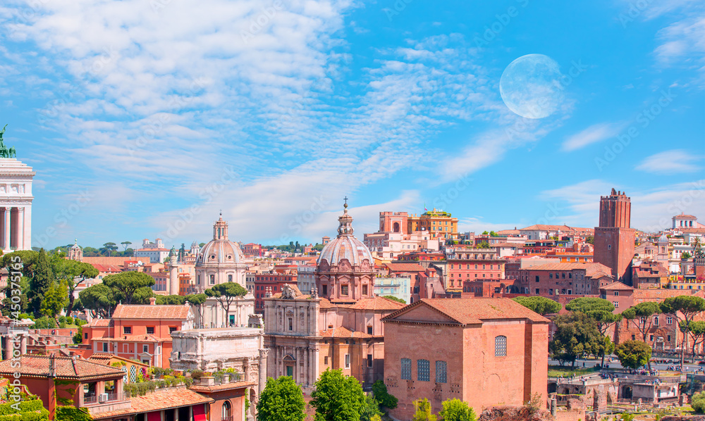 Aerial panoramic cityscape of Rome, - Panoramic view of the roofs - Rome, Italy