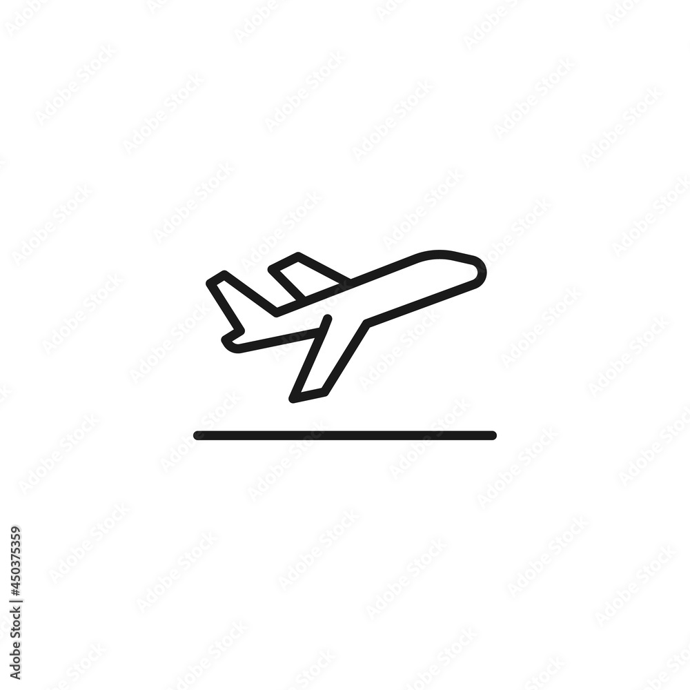 Line icon of airplane taking off from ground