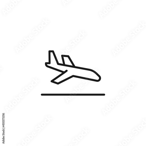 Line icon of airplane landing on ground in airport