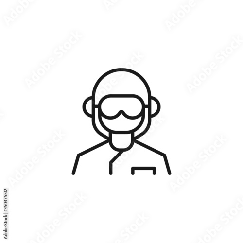 Line icon of pilot's crash helmet with glassess for protection of eyes