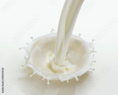 Pouring milk splash isolated on white background