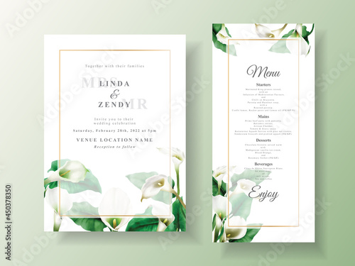 Minimalist wedding invitation with cala lily design