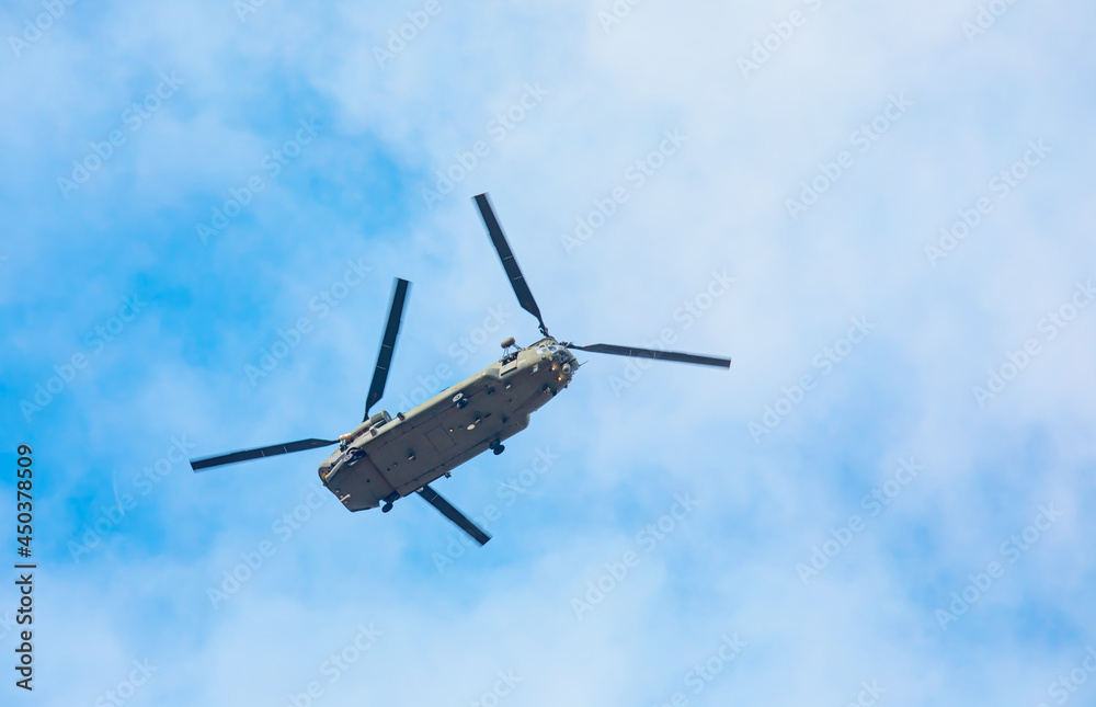 Army troop transport helicopter flying 