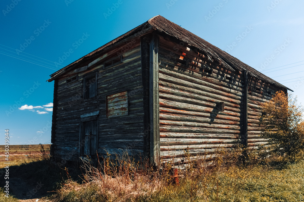 Old barn near pond. Country landscape. Green landscape background. Old barn near pond. Country landscape. Green landscape background.