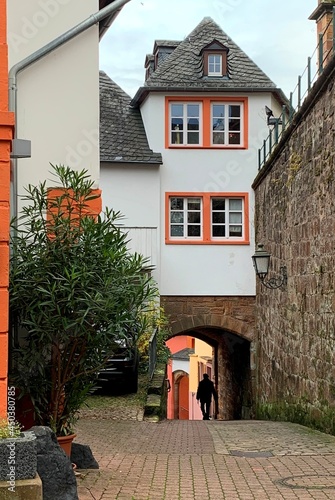 Saabburg, Germany May 25, 2020. The old streets of Zaabburg are special with their slopes. The architecture of this old city harmoniously merged modern and medieval buildings. 