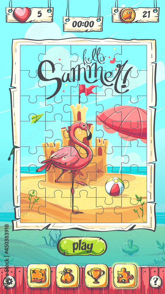 Hello Summer puzzle the plaing main screen