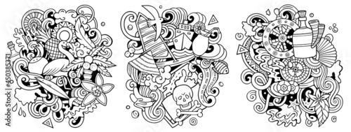 Bahamas cartoon vector doodle designs set.