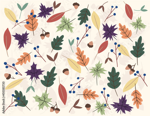 Flat autumn leaves background illustration