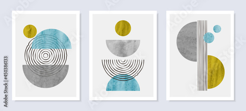 Minimal abstract wall art vector set. Trendy posters, mid century modern design.