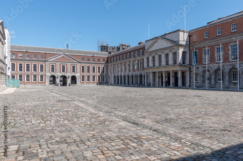Inner court of Dublin Castle in summer 2021 with no people.