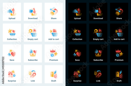 Set of vector icons in gradient style. Editable illustrations