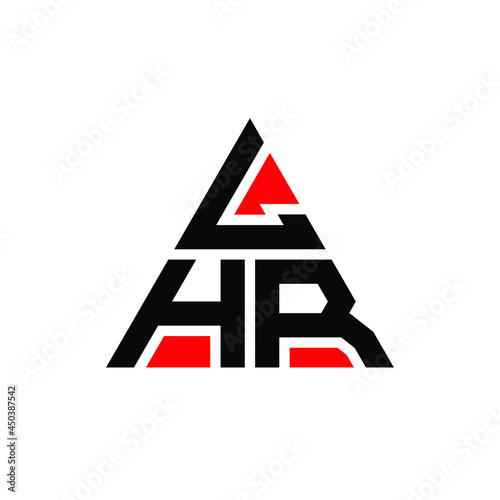 LHR triangle letter logo design with triangle shape. LHR triangle logo design monogram. LHR triangle vector logo template with red color. LHR triangular logo Simple, Elegant, and Luxurious Logo. LHR  photo