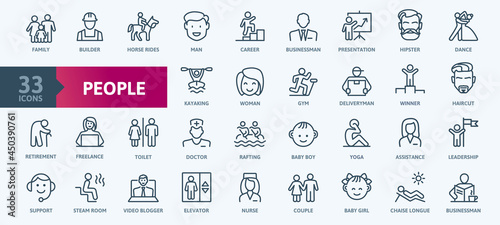 People - thin line web icon set. Outline icons collection. Simple vector illustration.
