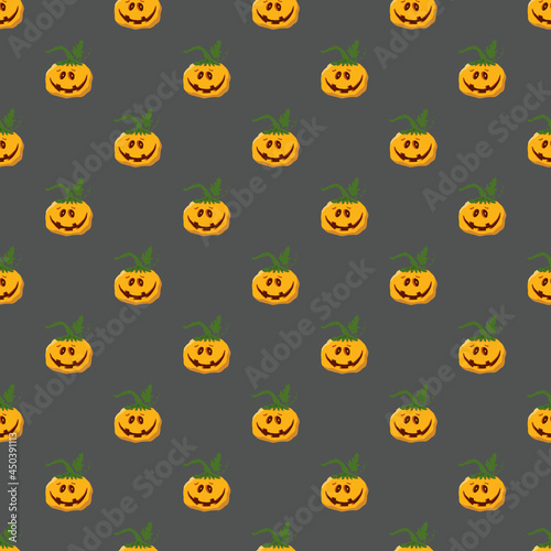 Halloween pumpkin seamless pattern. Cute cartoon pumpkins, holiday background design, vector illustration