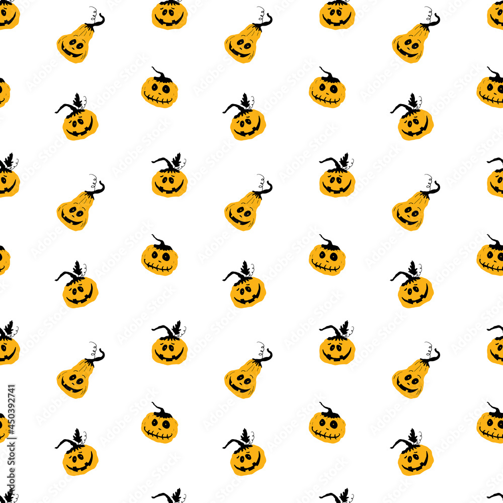 Halloween pumpkin seamless pattern. Cute cartoon pumpkins, holiday background design, vector illustration
