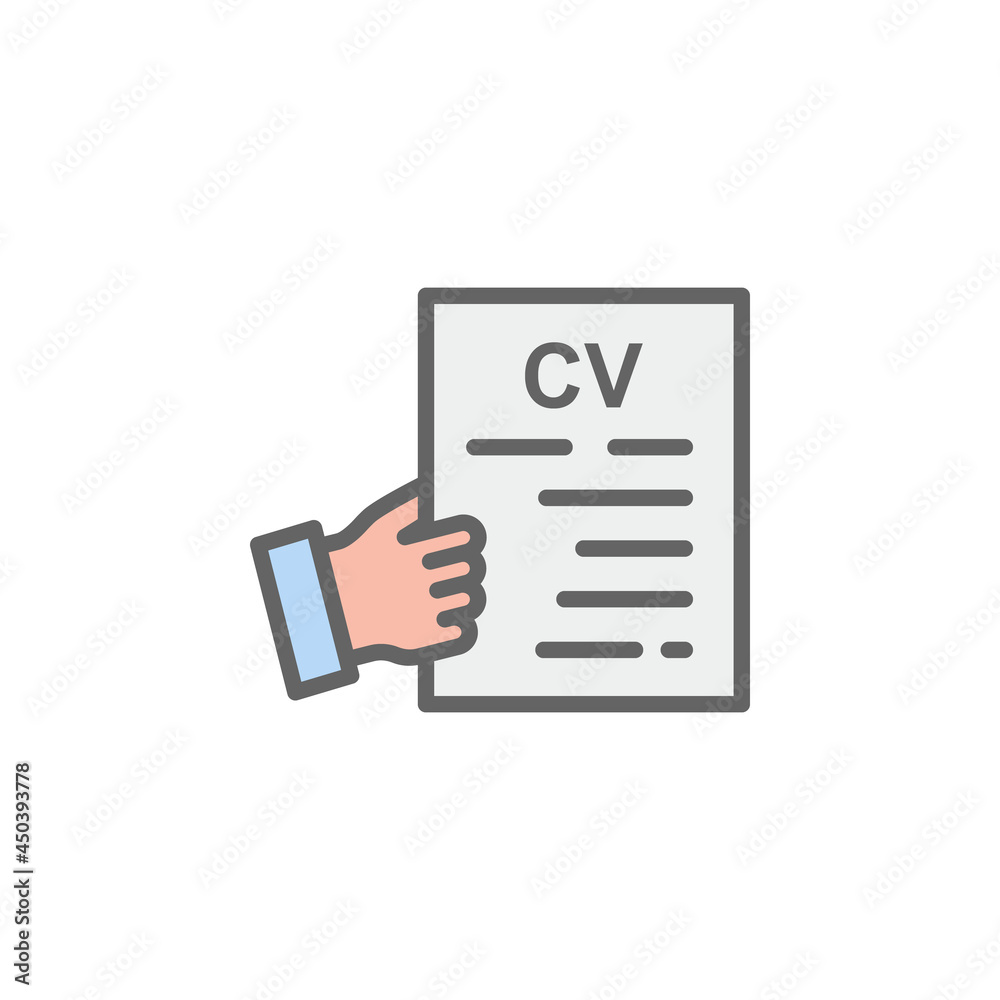 Cv hand outline colored icon. Elements of Business illustration line colored icon. Signs and symbols can be used for web, logo, mobile app, UI, UX Cv hand outline colored icon. Elements of Business illustration line colored icon. Signs and symbols can be used for web, logo, mobile app, UI, UX