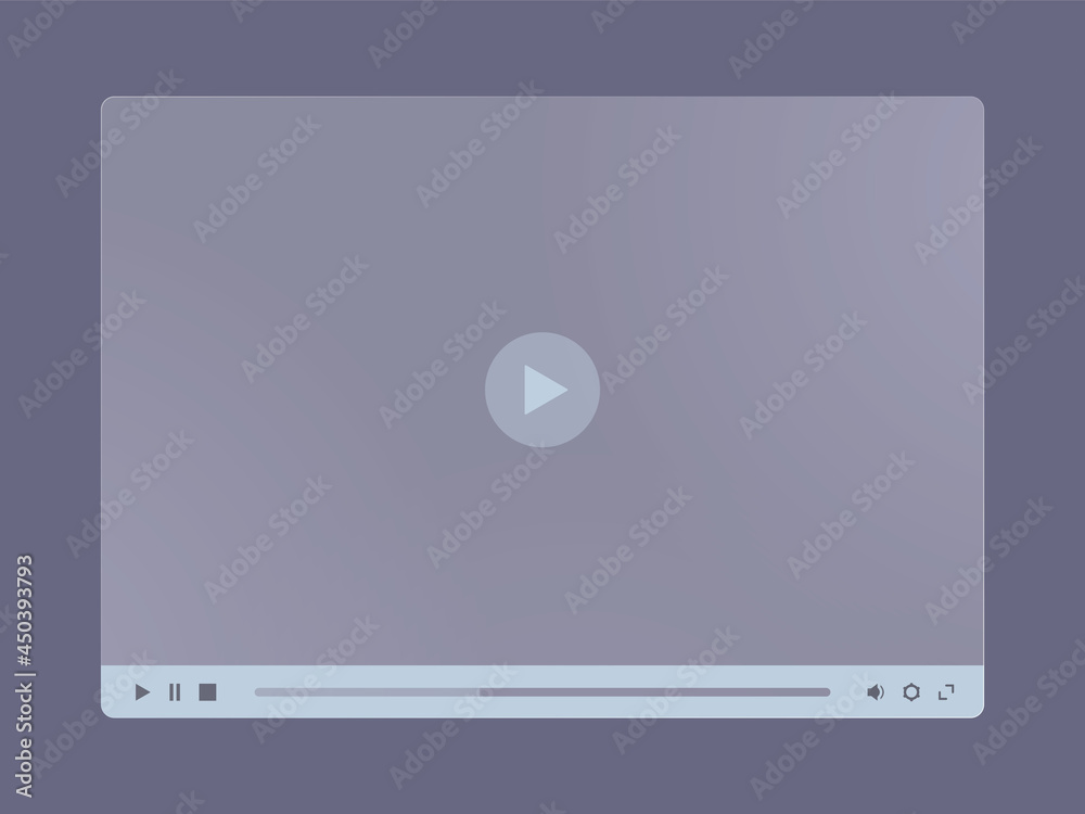 Translucent frosted glass video player window. Ground glass multimedia player frame Translucent frosted glass video player window. Ground glass multimedia player frame