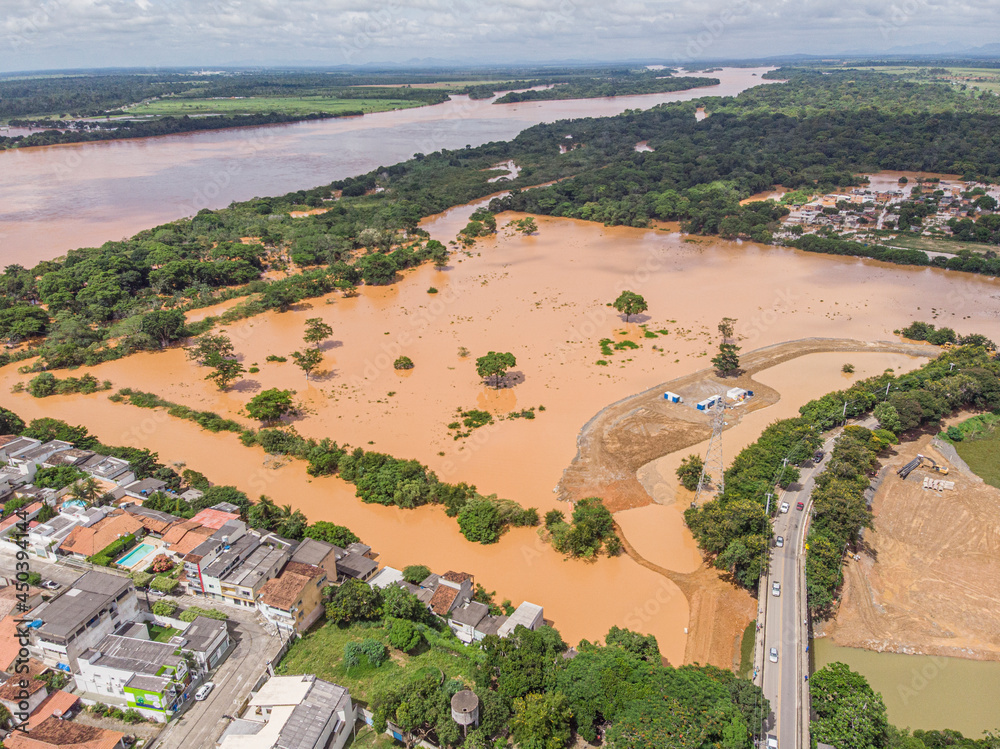 Flood with rainwater in the Doce river in the city of Linhares. The mud transformed place in chaos